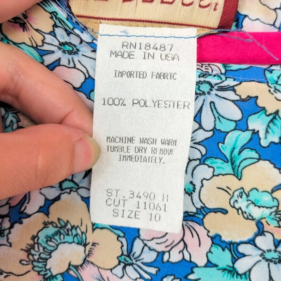 Vintage 80s Blue Multi Floral Print Peplum Wiggle Dress - Picture 9 of 9